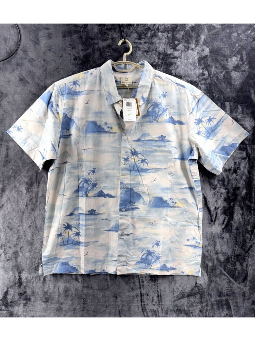 Tranquility Men's XXL Hawaiian Shirt Blue Island Print 100% Cotton NWT
